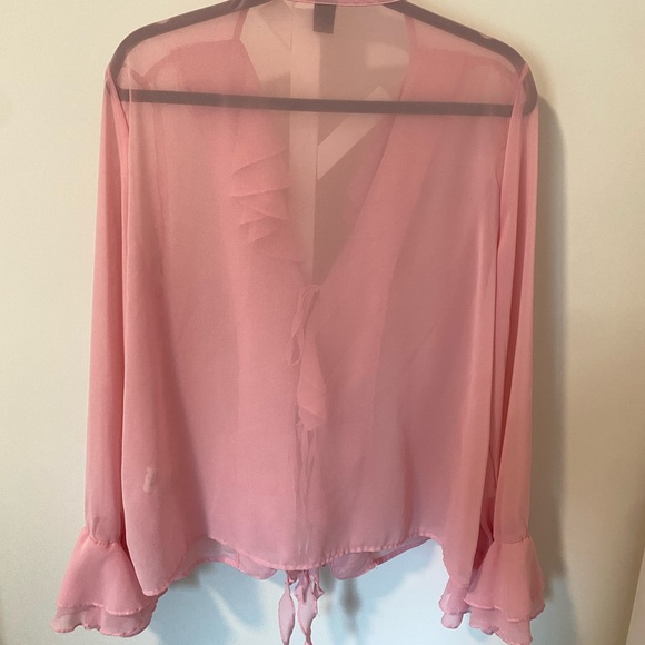 SHEIN Pink Ruffle Tie-Front Blouse - Picture 4 of 6